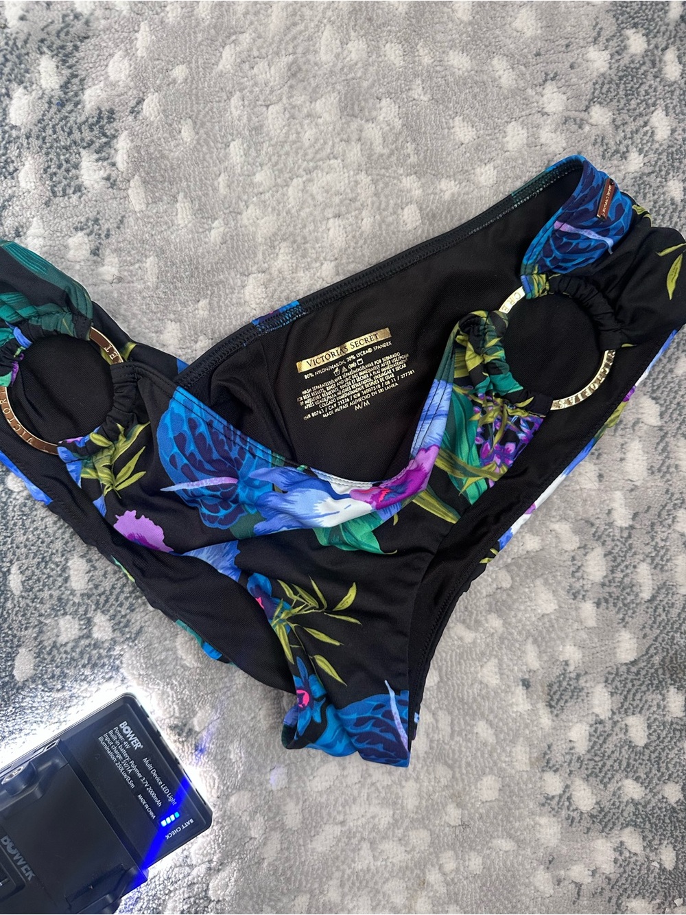 Victoria's Secret Black Floral Bikini Bottom with Blue & Purple Flowers - Picture 4 of 5